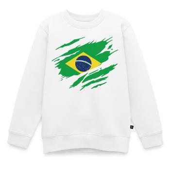 Brésil Drapeau Brésilien Brésilienne - Sweat Premium enfant bio - blanc - Devant - AI Model Kid Male (0cm)