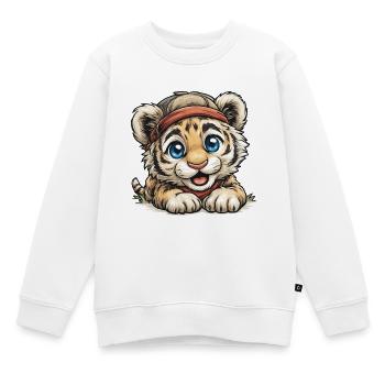 Kleiner Tiger mit rotem Stirnband - Kinder Premium Organic Sweatshirt - Weiß - Vorne - AI Model Kid Male (0cm)