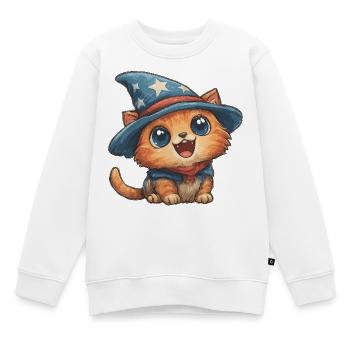 Katzenzauberer mit Sternenhut - Kinder Premium Organic Sweatshirt - Weiß - Vorne - AI Model Kid Male (0cm)