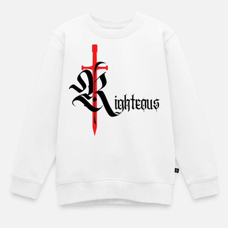 Gothic Righteous Design with Sword with black text - Kids Premium Organic Sweatshirt - white