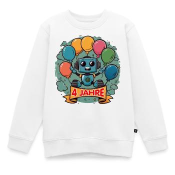 4 Jahre Geburtstag Kleiner Roboter mit Luftballons - Kinder Premium Organic Sweatshirt - Weiß - Vorne - AI Model Kid Male (0cm)