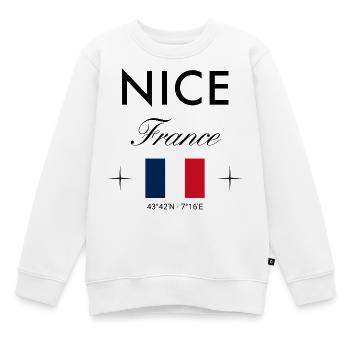 Nice, France, Coordonnées Souvenir de voyage - Sweat Premium enfant bio - blanc - Devant - AI Model Kid Male (0cm)
