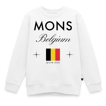 Mons Belgien Koordinaten Reise Souvenir - Kinder Premium Organic Sweatshirt - Weiß - Vorne - AI Model Kid Male (0cm)