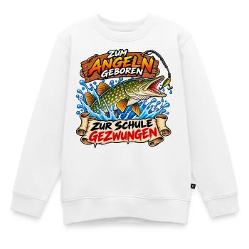 Angeln geboren – Zur Schule gezwungen - Kinder Premium Organic Sweatshirt - Weiß - Vorne - AI Model Kid Male (0cm)