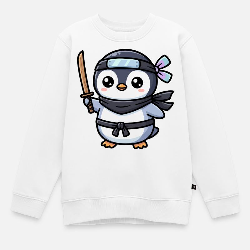 Pingouin Ninja avec Épée - Sweat Premium enfant bio - blanc