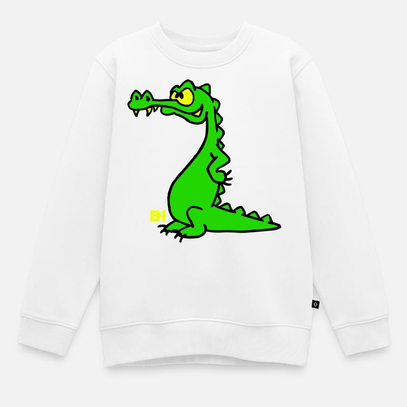 Crocodile souriant, design à trois couleurs - Sweat Premium enfant bio - blanc