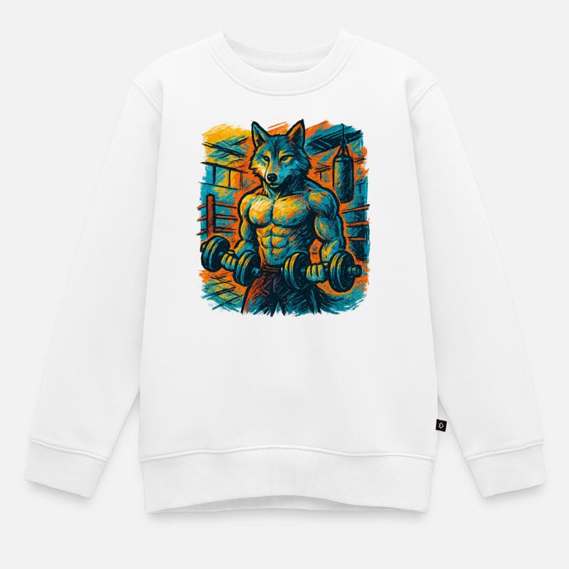 Force de gymnastique forte comme celle d’un loup - Sweat Premium enfant bio - blanc