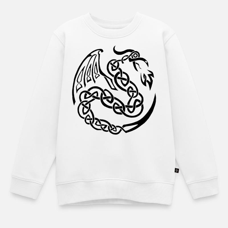 Dragon celte noir - Sweat Premium enfant bio - blanc
