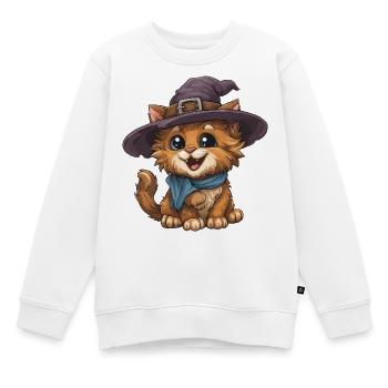 Hexenkatze mit Hut und Schal - Kinder Premium Organic Sweatshirt - Weiß - Vorne - AI Model Kid Male (0cm)