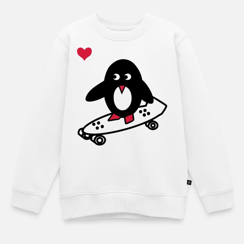 pingouin avec le skate-board - Sweat Premium enfant bio - blanc