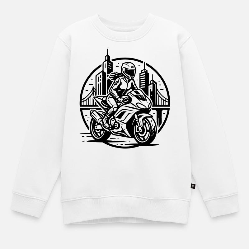 motarde qui part a l'aventure - Sweat Premium enfant bio - blanc