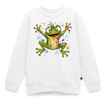 Frecher Frosch mit Farbklecksen - Kinder Premium Organic Sweatshirt - Weiß - Vorne - AI Model Kid Male (0cm)