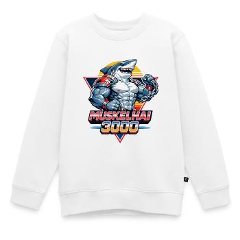 Muskelhai 3000 – Retro 80s Shark - Kinder Premium Organic Sweatshirt - Weiß - Vorne - AI Model Kid Male (0cm)