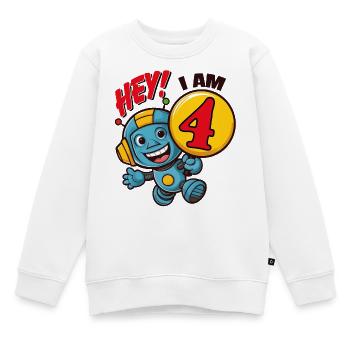 Fête d’anniversaire de quatre ans petit robot mignon pour enfants. - Sweat Premium enfant bio - blanc - Devant - AI Model Kid Male (0cm)