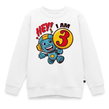 Petit Robot Drôle Troisième Anniversaire - Sweat Premium enfant bio - blanc - Devant - AI Model Kid Male (0cm)