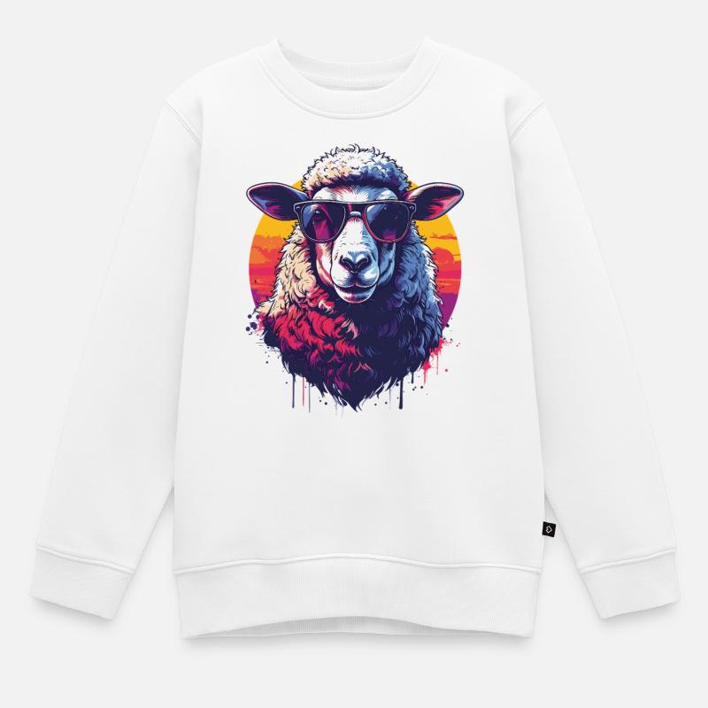 Cooles Retro-Schaf mit Brille - Kinder Premium Organic Sweatshirt - Weiß
