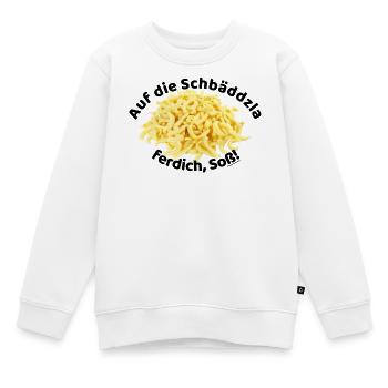 Auf die Spätzle ferdich, Soß!!! - Kinder Premium Organic Sweatshirt - Weiß - Vorne - AI Model Kid Male (0cm)