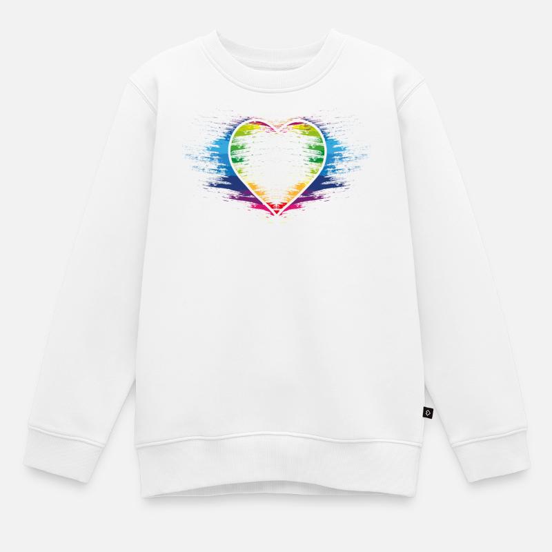 Regenbogen Herz - Kinder Premium Organic Sweatshirt - Weiß