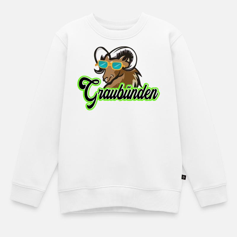 Graubünden Steinbock mit Sonnenbrille - Kinder Premium Organic Sweatshirt - Weiß