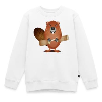Cute rodent beaver with nibbled wood - Kids Premium Organic Sweatshirt - white - Front - AI Model Kid Male (0cm)