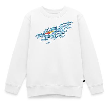le poisson coloré dans l’essaim de poisson - Sweat Premium enfant bio - blanc - Devant - AI Model Kid Male (0cm)