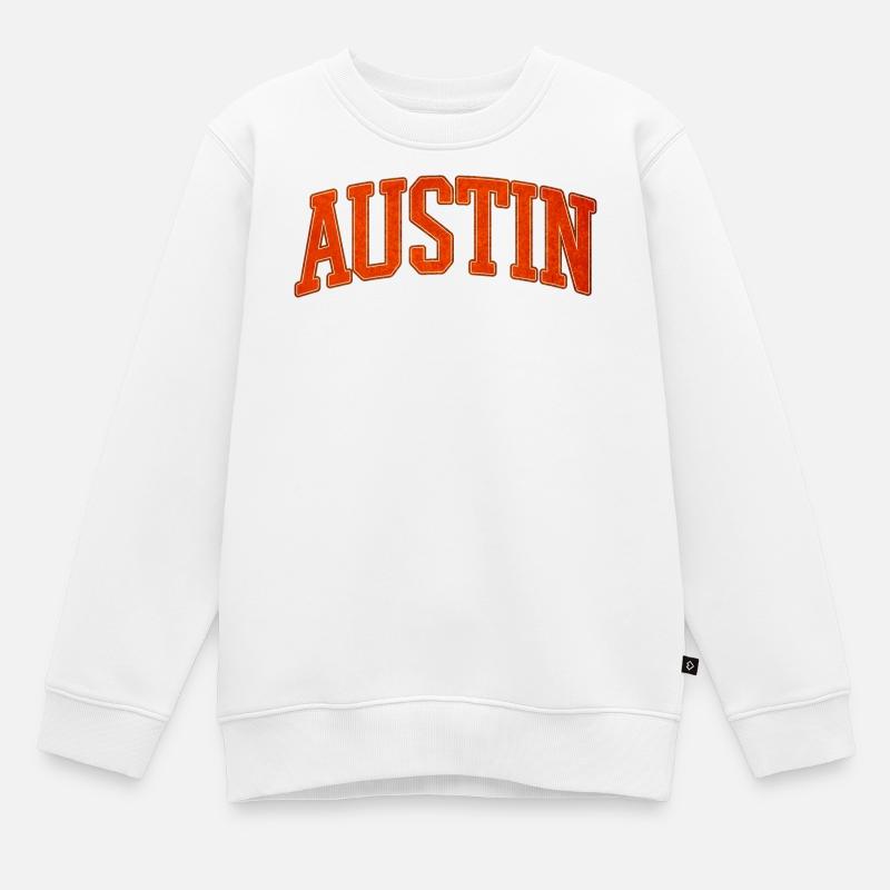 Lettrage universitaire d’Austin - Sweat Premium enfant bio - blanc