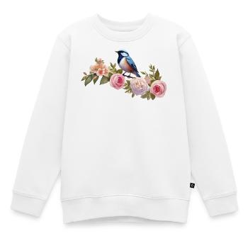 Vogel auf einem blühenden Ast im Frühling - Kinder Premium Organic Sweatshirt - Weiß - Vorne - AI Model Kid Male (0cm)