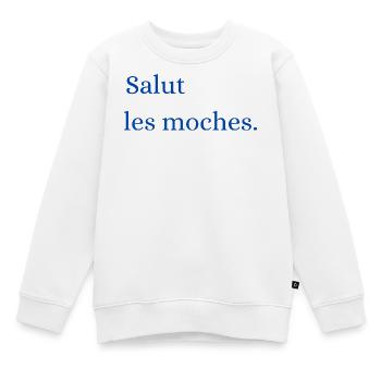 Salut les m Typographie Bleue - Sweat Premium enfant bio - blanc - Devant - AI Model Kid Male (0cm)