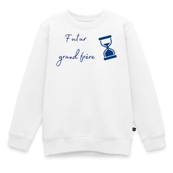Futur grand frère Horloge bleue - Sweat Premium enfant bio - blanc - Devant - AI Model Kid Male (0cm)