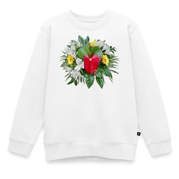 BLUMENSTRAUSS mit FLAMINGOBLUME - Kinder Premium Organic Sweatshirt - Weiß - Vorne - AI Model Kid Male (0cm)
