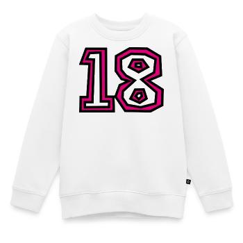 18. 18 ANS. 18e ANNIVERSAIRE. ANNIVERSAIRE 18 ANS. - Sweat Premium enfant bio - blanc - Devant - AI Model Kid Male (0cm)