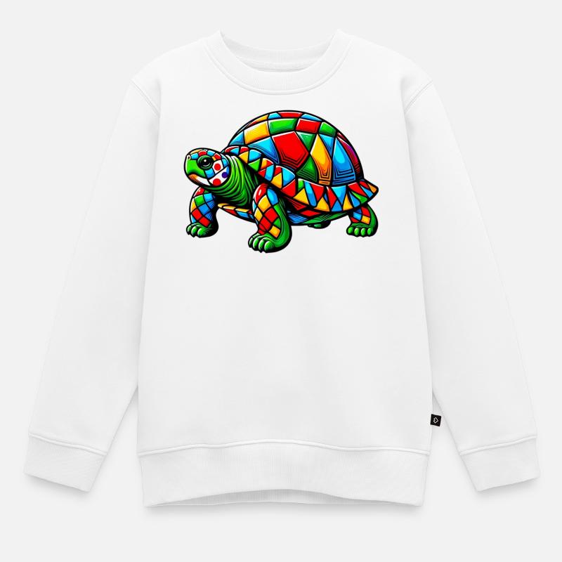 Arlequin Tortue - Sweat Premium enfant bio - blanc