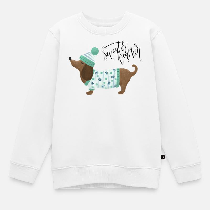 Dackel mit Pullover und Mütze - Sweater Weather - Kinder Premium Organic Sweatshirt - Weiß