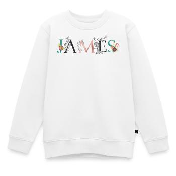 JAMES Namenskunst mit gestickten Blumen - Kinder Premium Organic Sweatshirt - Weiß - Vorne - AI Model Kid Male (0cm)