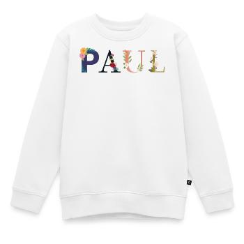Le nom de PAUL est décoré de fleurs - Sweat Premium enfant bio - blanc - Devant - AI Model Kid Male (0cm)