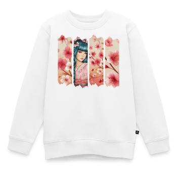 Kirschblüten Kimono Panel Portrait - Kinder Premium Organic Sweatshirt - Weiß - Vorne - AI Model Kid Male (0cm)