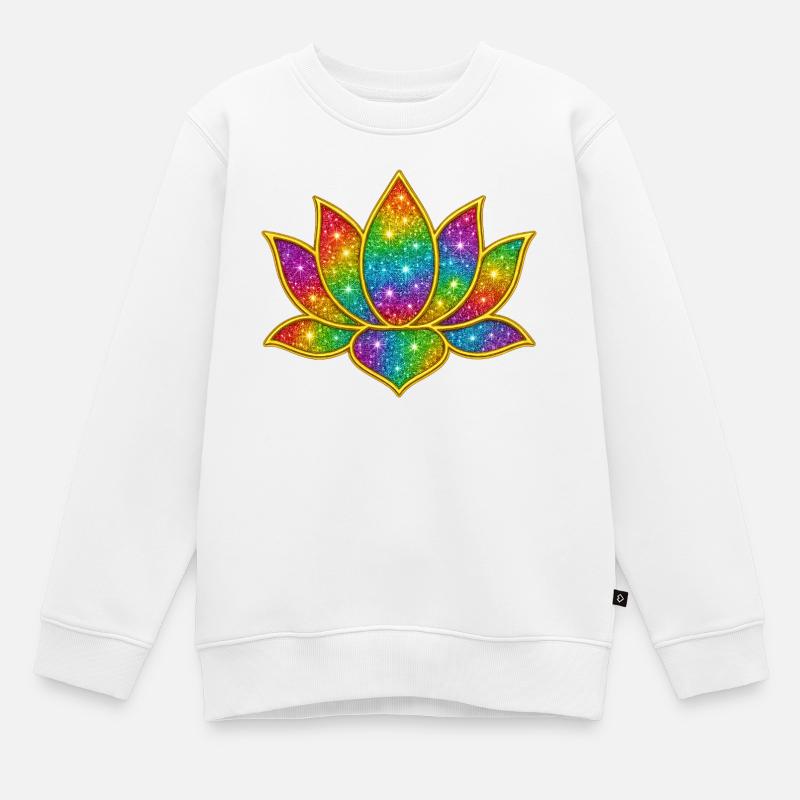 Funkelnder Lotus in Regenbogenfarben - Kinder Premium Organic Sweatshirt - Weiß