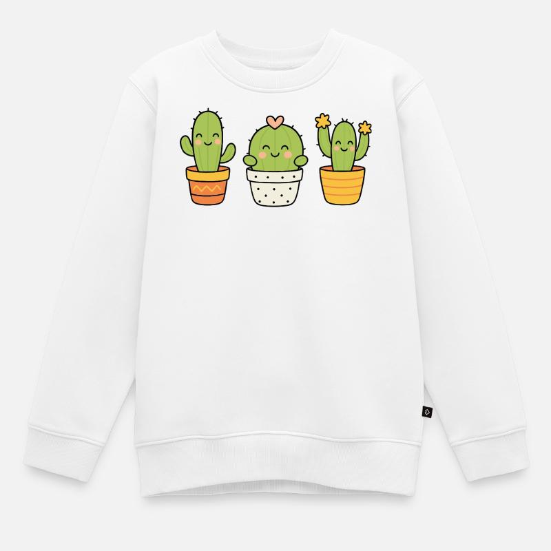 Trio de cactus mignons - Sweat Premium enfant bio - blanc