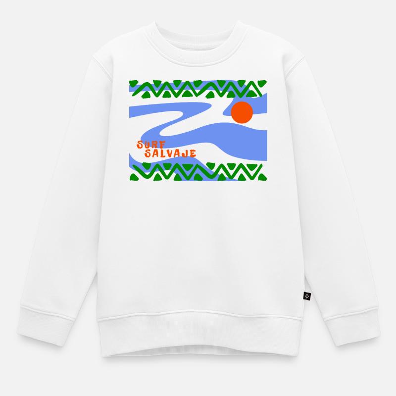 Surf Salvaje Vagues psychédéliques - Sweat Premium enfant bio - blanc