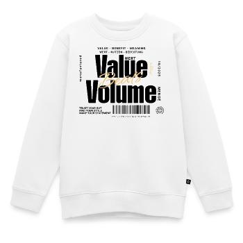 La valeur bat le volume – Design de déclaration (léger) - Sweat Premium enfant bio - blanc - Devant - AI Model Kid Male (0cm)