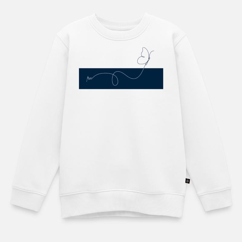 Lignes Papillon sur Bleu Nuit - Sweat Premium enfant bio - blanc