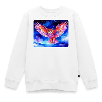 Bunter Uhu vor Sternenhimmel - Kinder Premium Organic Sweatshirt - Weiß - Vorne - AI Model Kid Male (0cm)