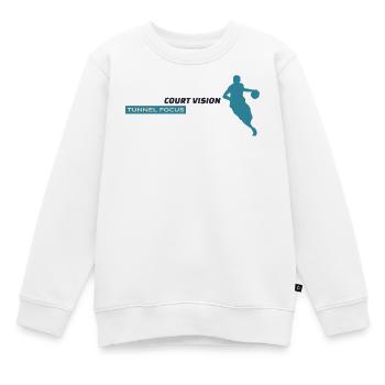 Vision des Hofes. Fokus des Tunnels. – Blaues Design - Kinder Premium Organic Sweatshirt - Weiß - Vorne - AI Model Kid Male (0cm)