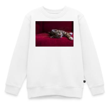 Süße getigerte Babykatze, liegend, Fotografie - Kinder Premium Organic Sweatshirt - Weiß - Vorne - AI Model Kid Male (0cm)