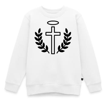 Christliches Kreuz mit Heiligenschein & Lorbeer - Kinder Premium Organic Sweatshirt - Weiß - Vorne - AI Model Kid Male (0cm)