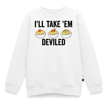 Ich nehme sie, teuflische Thanksgiving-Eier - Kinder Premium Organic Sweatshirt - Weiß - Vorne - AI Model Kid Male (0cm)