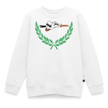 Süßer Storch im grünen Lorbeerkranz - Kinder Premium Organic Sweatshirt - Weiß - Vorne - AI Model Kid Male (0cm)