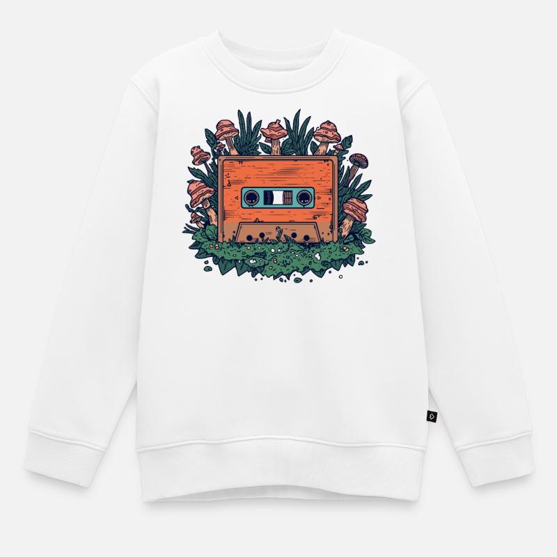 Cassette rétro et champignons forestiers - Sweat Premium enfant bio - blanc
