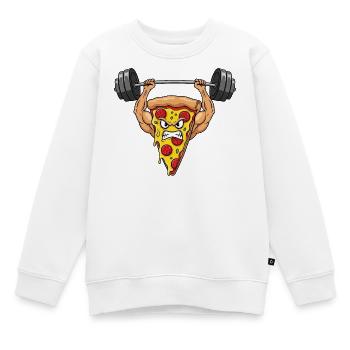 Pizza Salami Fitness Entraînement avec haltères Strong - Sweat Premium enfant bio - blanc - Devant - AI Model Kid Male (0cm)