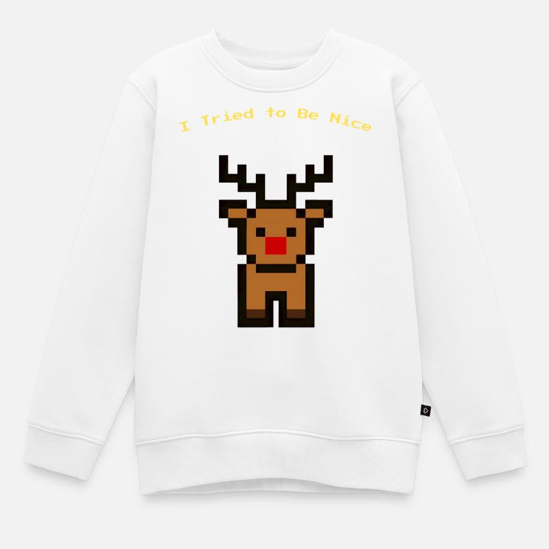 Pixel Rudolph - Sweat Premium enfant bio - blanc